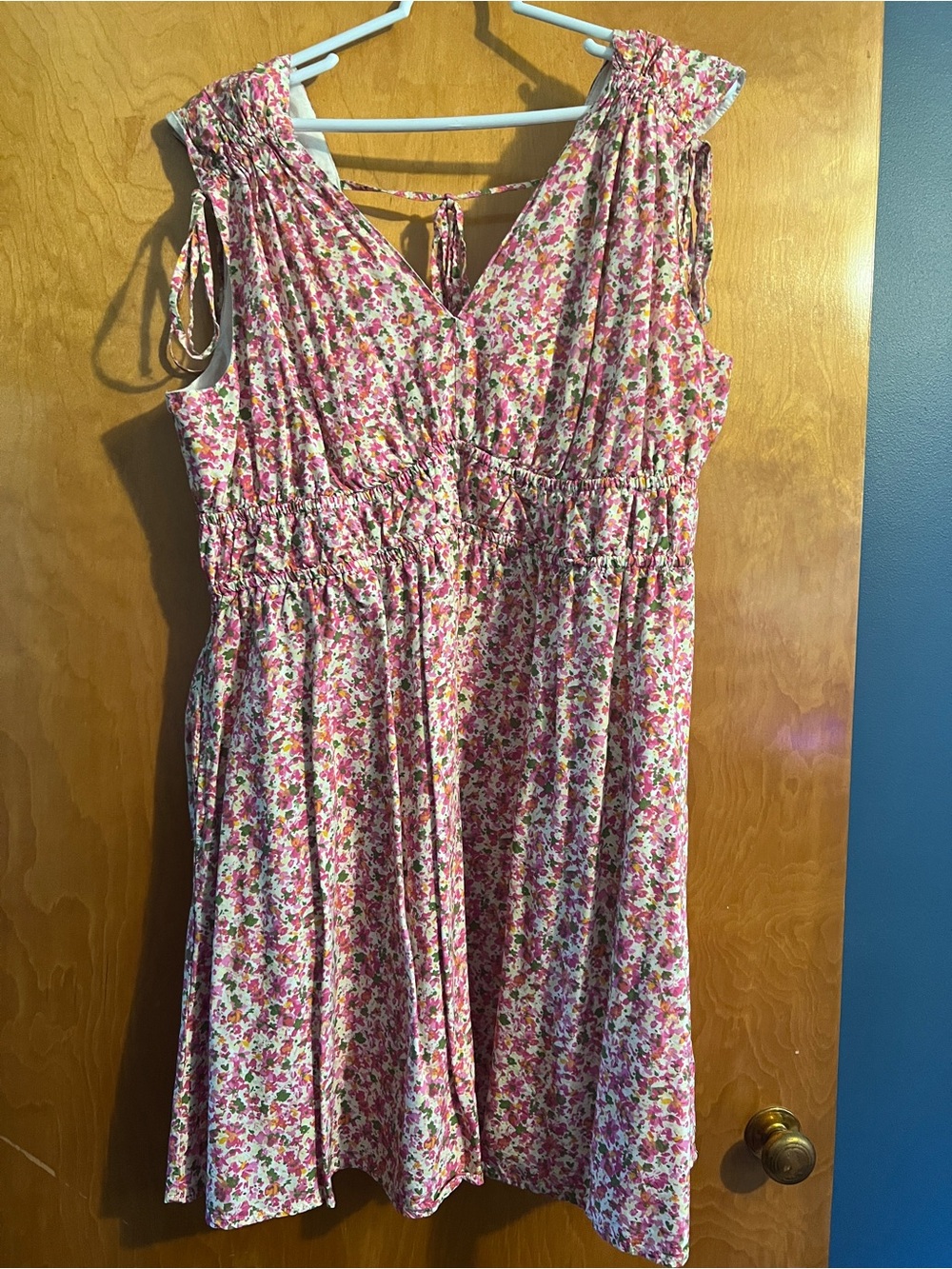 Floral Pink Sleeveless V-Neck Women's Dress
